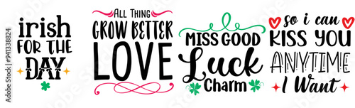 Decorative St Patricks Day Typography, Hand Lettering Bundle Vector Illustration for Wrapping Paper, Vouchers, Stationery