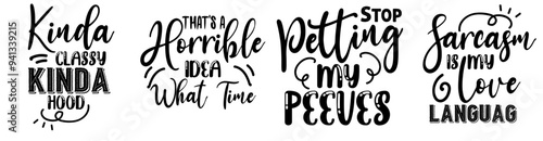 Minimalist Sarcastic Typographic Emblems, Calligraphic Lettering Bundle Vector Illustration for Poster, Brochure, Book Cover