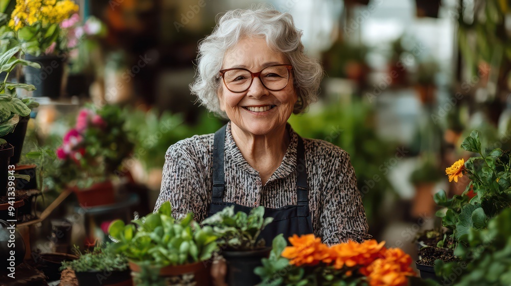 An enthusiastic grandma holding a mini photo shoot for her plants, sharing her love for gardening with her followers. An enthusiastic grandma holding a mini photo shoot for her plants, sharing her love for gardening with her followers.