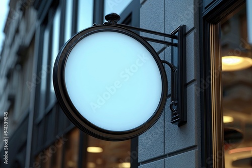 Blank Round Sign Mockup on Modern Building Exterior