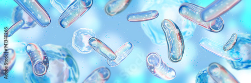 Canvas Print 3D probiotic medical background, blue microbiota bacillus microbiology banner microflora render