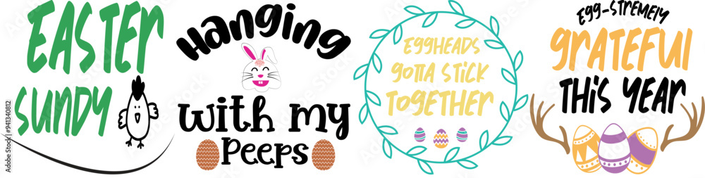 Simple Easter Labels And Badges, Phrases Bundle Vector Illustration for Newsletter, Decal, Mug Design Simple Easter Labels And Badges, Phrases Bundle Vector Illustration for Newsletter, Decal, Mug Design