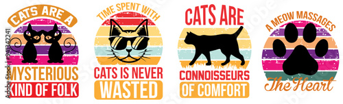 Minimalist Cat Typography, Phrases Bundle Vector Illustration for Label, Flyer, Infographic
