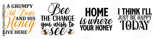 Classic Bee Inscriptions, Quotes Set Vector Illustration for Motion Graphics, Presentation, Bookmark