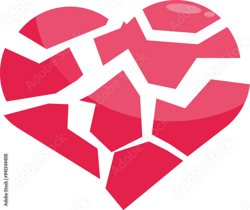 Broken heart representing sadness and heartbreak on white background