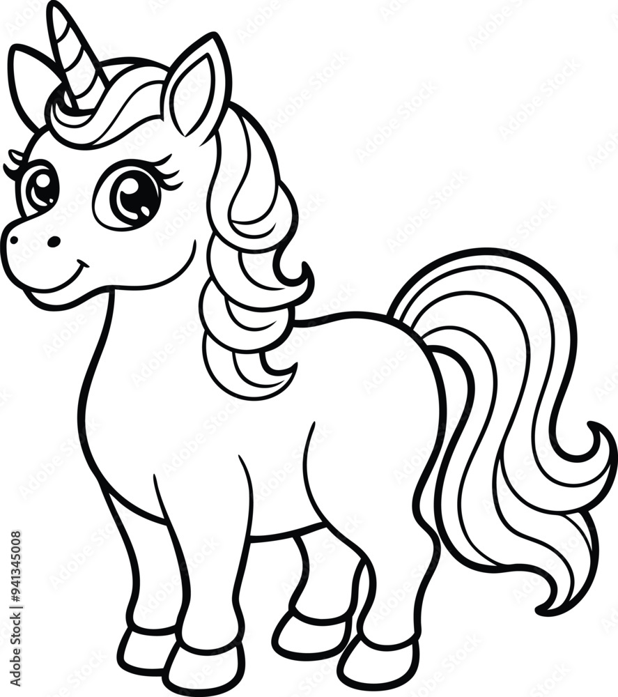 Cute Cartoon Unicorns isolated on white background. Cute unicorn line and color. Vector illustration for coloring books Cute Cartoon Unicorns isolated on white background. Cute unicorn line and color. Vector illustration for coloring books