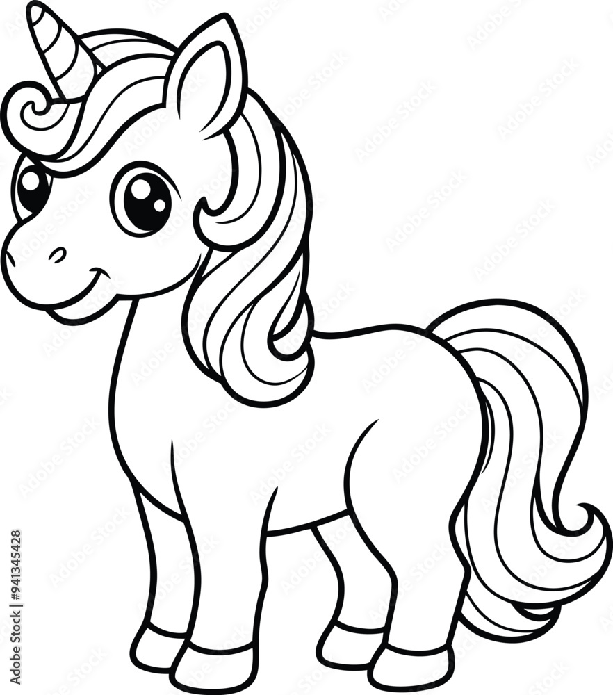 Cute Cartoon Unicorns isolated on white background. Cute unicorn line and color. Vector illustration for coloring books Cute Cartoon Unicorns isolated on white background. Cute unicorn line and color. Vector illustration for coloring books