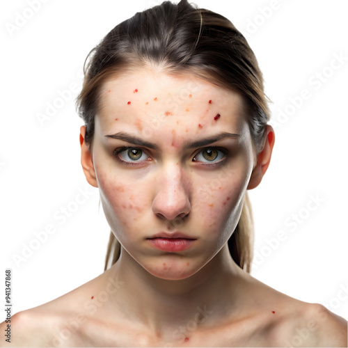 Close up woman with acne posing