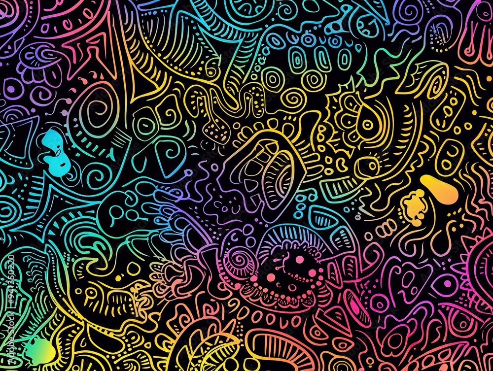 Black Funky, colorful Hispanic textile design against a black screen, creating an engaging visual for mental health. Black Funky, colorful Hispanic textile design against a black screen, creating an engaging visual for mental health.