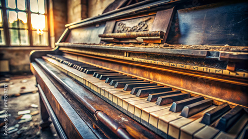 Vintage Piano Keys, Rusted, Abandoned, Sunlit Room photo