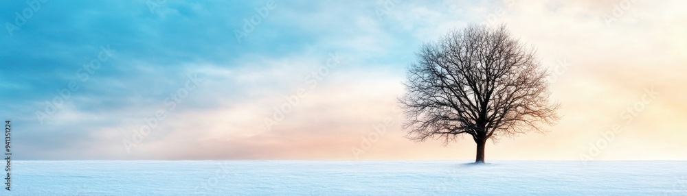 A solitary tree stands against a serene winter landscape, showcasing the tranquility of nature in a snowy environment. A solitary tree stands against a serene winter landscape, showcasing the tranquility of nature in a snowy environment.