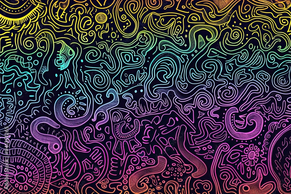 Black Funky, colorful Hispanic textile design against a black screen, creating an engaging visual for mental health. Black Funky, colorful Hispanic textile design against a black screen, creating an engaging visual for mental health.