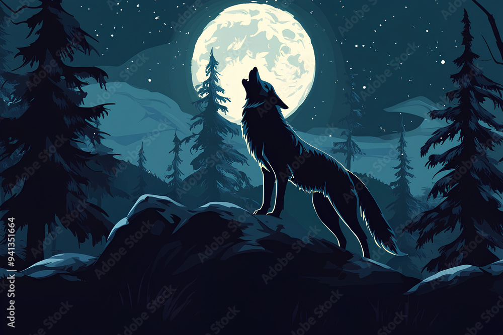 Fototapeta premium wolves howl in the night