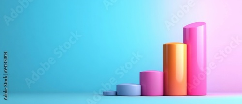 Colorful 3D bar graph illustrating growth trends, with vibrant hues against a blue gradient background for dynamic presentations.