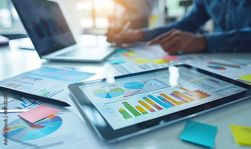 Business Development Strategy Meeting with Key Metrics and Growth Strategies on Table Business Development Strategy Meeting with Key Metrics and Growth Strategies on Table