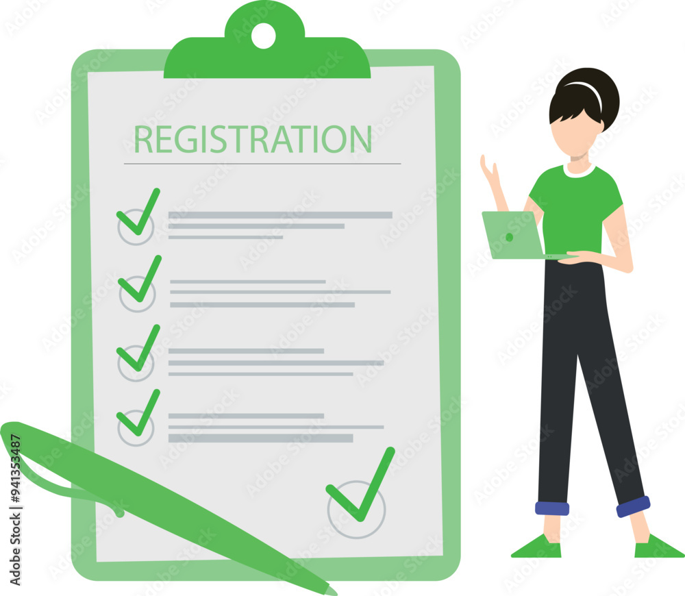 The girl signs the registration document. The girl signs the registration document.