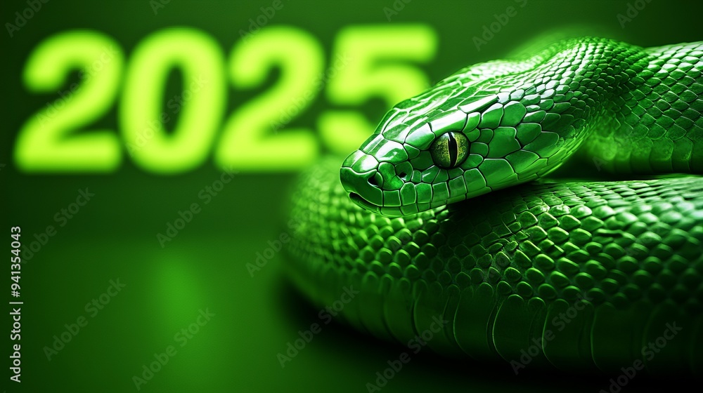 Background with green snake texture, bokeh with green hues, New Year's 2025 Background with green snake texture, bokeh with green hues, New Year's 2025