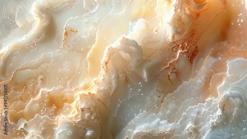 Abstract close-up of light beige and orange marble texture with soft shadows and highlights, natural onyx stone background