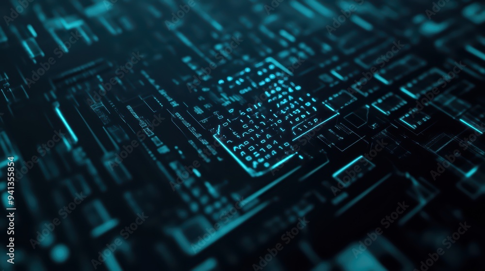 A detailed abstract view of a digital circuit, showcasing glowing lines and intricate patterns in a futuristic style. A detailed abstract view of a digital circuit, showcasing glowing lines and intricate patterns in a futuristic style.