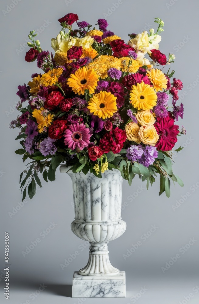 Elegant Floral Arrangement in Ornate Marble Vase Elegant Floral Arrangement in Ornate Marble Vase