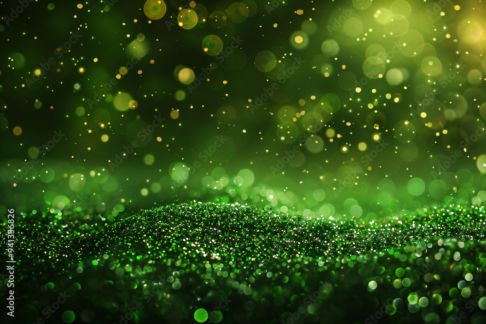 Christmas green abstract bokeh glitter background. Magic blurred lights and sparkles. New Year festive luxury backdrop with copy space Christmas green abstract bokeh glitter background. Magic blurred lights and sparkles. New Year festive luxury backdrop with copy space