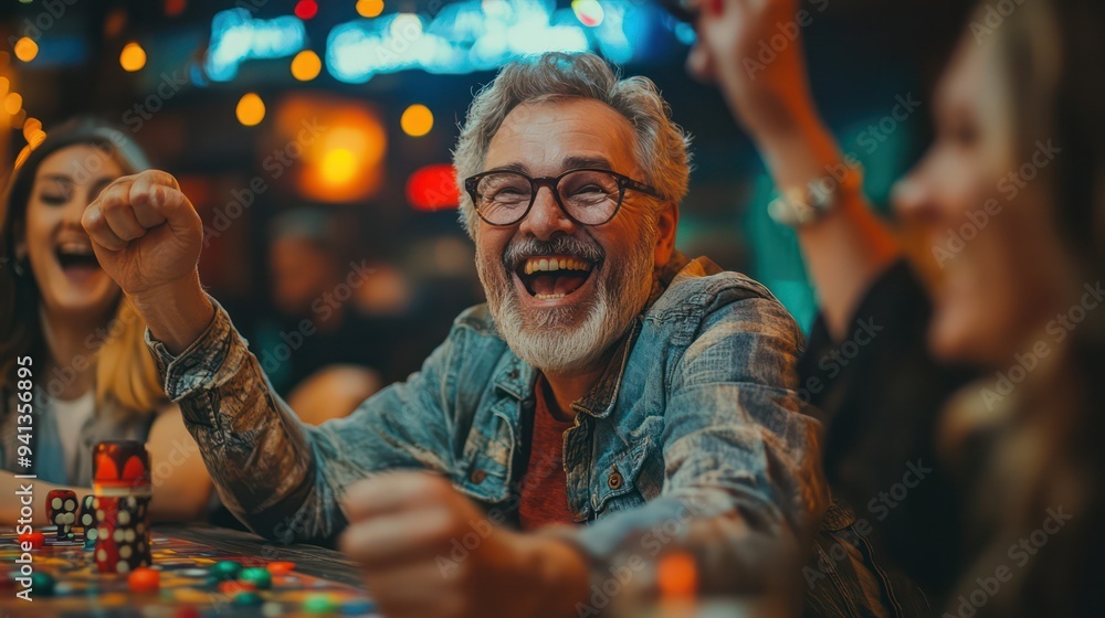 Seniors enjoy lively game nights. Take turns cheering each other on. and shows the social side of gaming. Seniors enjoy lively game nights. Take turns cheering each other on. and shows the social side of gaming.