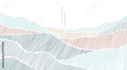 abstract japanese landscape on light background with colored lines and gradients	