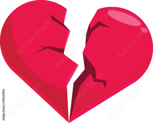 Red heart breaking apart, representing the pain and sorrow of lost love