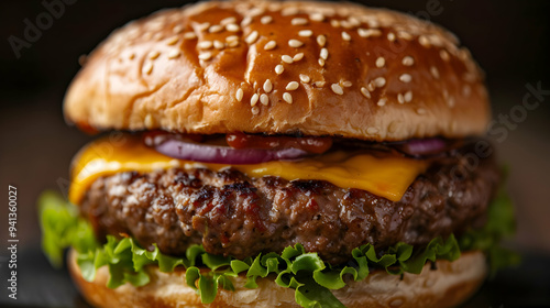 Wallpaper Mural hamburger on a wooden table Torontodigital.ca