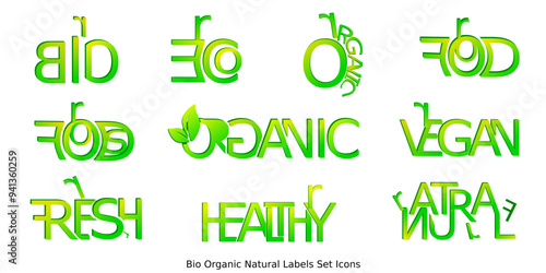 Modern Bio Natural Organic Labels icons Set. Bio Healthy foods illustration background.
