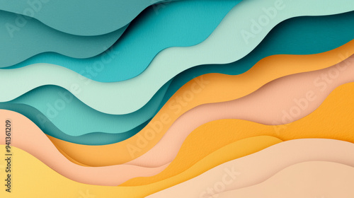 Waves of soft colors create soothing and harmonious abstract design, evoking sense of calm and tranquility.