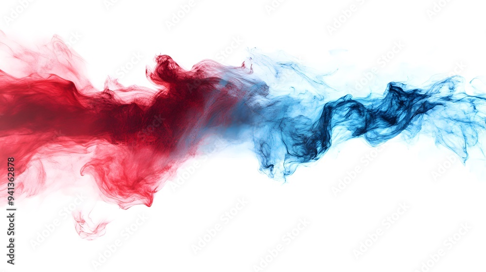 Abstract red and blue brush strokes on a white background, with a sense of smoke and fluidity Abstract red and blue brush strokes on a white background, with a sense of smoke and fluidity