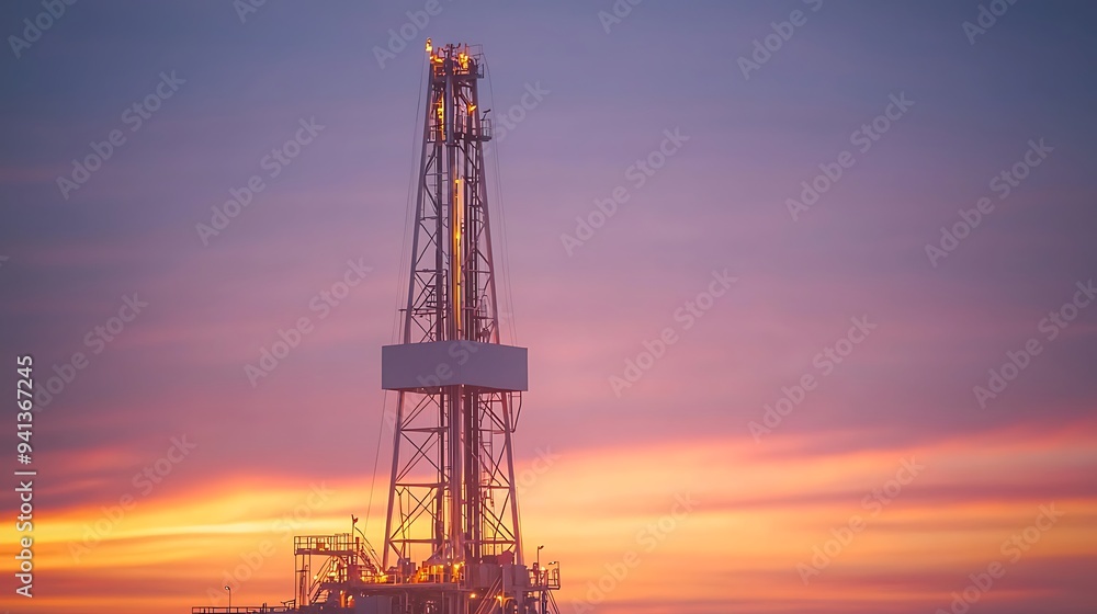 An oil rig basking in the warm glow of sunset. An oil rig basking in the warm glow of sunset.