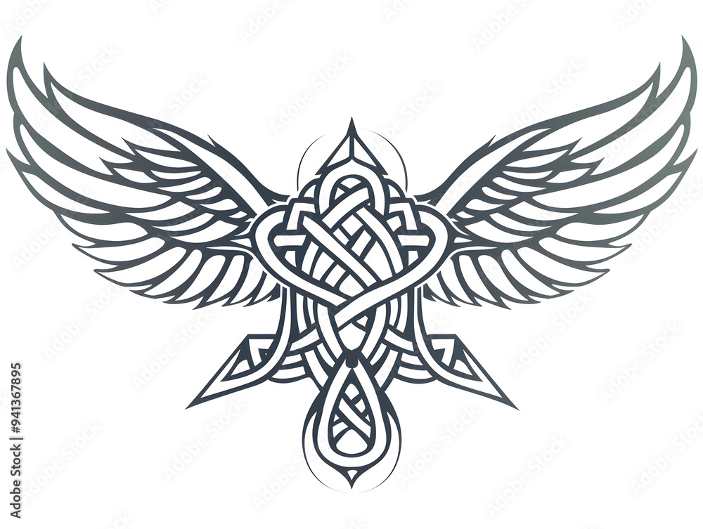 Fototapeta premium Crown Winged very simple traditional tattoo flash styles illustration