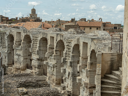 Inside the walls of the old Roman Amphitheatre  in Arles.  Built in 90 AD and held 20,000 spectators for chariot races and hand to hand battles.  photo