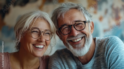 Two Baby Boomers sharing a laugh while painting a room, illustrating the fun and companionship found in home improvement projects together.