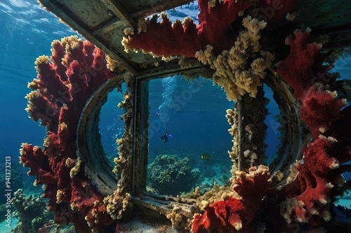 View of coral encrusted stern of the Giannis D at bottom of the Red Sea. photo