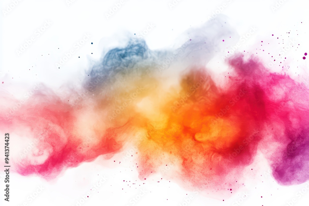 Fototapeta premium Colorful abstract smoke wave design with vibrant splashes and a soft gradient, perfect for backgrounds and artistic projects.