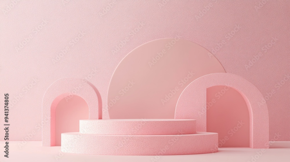 3D abstract geometric shape in pink pastel podium designed for product display 3D rendering 3D abstract geometric shape in pink pastel podium designed for product display 3D rendering