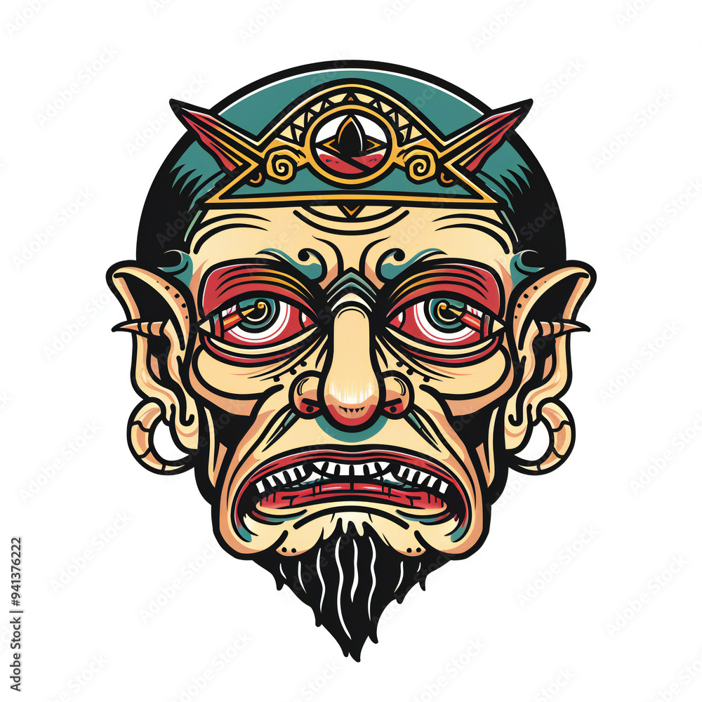 Fototapeta premium Cyclops head very simple traditional tattoo flash styles illustration