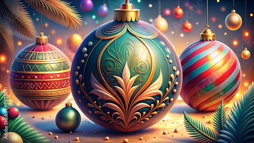Wallpaper Mural Colorful and artistic illustration of Christmas ornaments with decorative patterns and festive background Torontodigital.ca