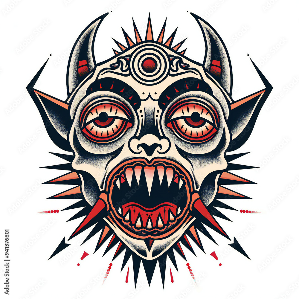 Cyclops head very simple traditional tattoo flash styles illustration Cyclops head very simple traditional tattoo flash styles illustration