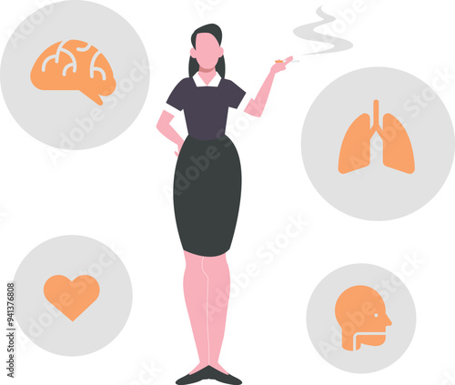 The girl is standing holding a cigarette.