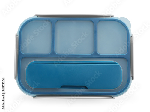 One plastic lunch box isolated on white, top view