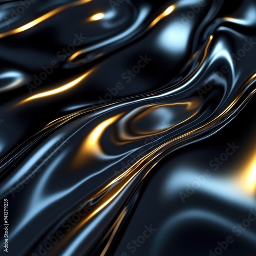 Abstract Dark Blue and Gold Draped Fabric