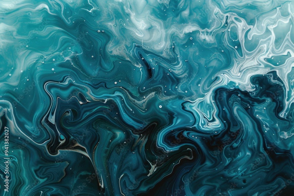 A close-up view of a blue and black liquid painting with intricate details A close-up view of a blue and black liquid painting with intricate details