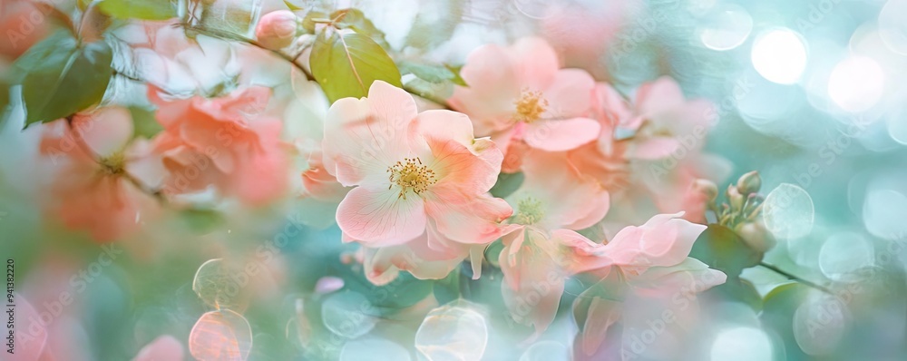 Soft pink blossoms with a dreamy bokeh background, evoking feelings of spring tranquility and natural beauty. Soft pink blossoms with a dreamy bokeh background, evoking feelings of spring tranquility and natural beauty.