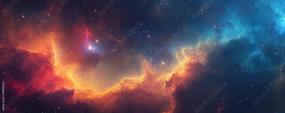Fototapeta premium A beautiful cosmic nebula filled with vibrant colors and sparkling stars, showcasing the wonders of the universe.