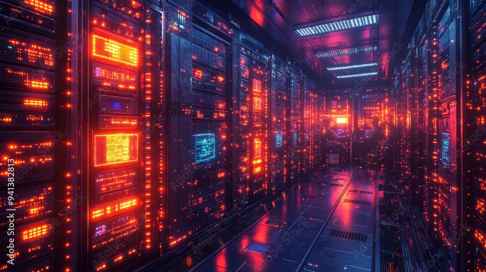 Red and Blue Lights in a Data Center Generative AI Red and Blue Lights in a Data Center Generative AI