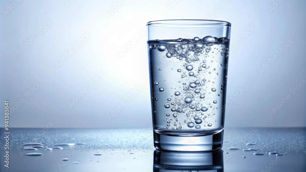 Clean fresh glass of water with bubbles on a white background , pure, hydration, refreshment, crisp, clear, drinking Clean fresh glass of water with bubbles on a white background , pure, hydration, refreshment, crisp, clear, drinking